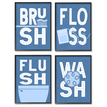 Fun Flush and Floss Bathroom Hygiene Chores Dynamic Text , 4pc, each 16 x 20