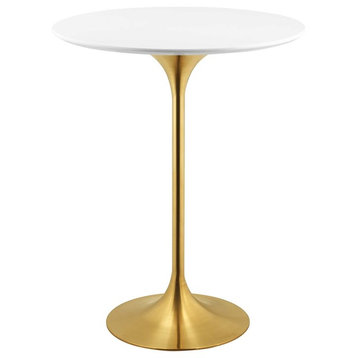 Modern Deco Urban Living Bar and Dining Bar Table, Metal Steel Wood, Gold White