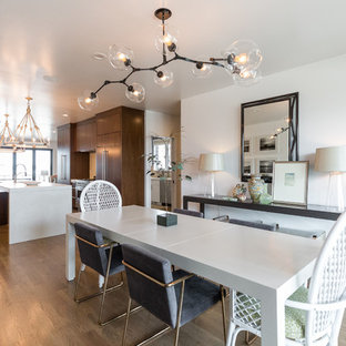 ウィルミントンの中サイズのモダンスタイルのLDKの画像 (白い壁、無垢フローリング)