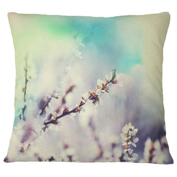 White Cherry Blossoming Flowers Floral Throw Pillow, 16"x16"