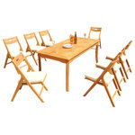 Teak Deals - 9-Piece Outdoor Teak Dining Set: 71" Rectangle Table, 8 Surf Folding Arm Chairs - Set includes: 71" Rectangle Dining Table and 8 Folding Arm Chairs.
