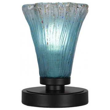 Luna 1-Light Table Lamp, Matte Black/Fluted Teal Crystal