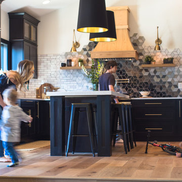 Custom Diamond Tiles merge with Handcrafted Subway Tile