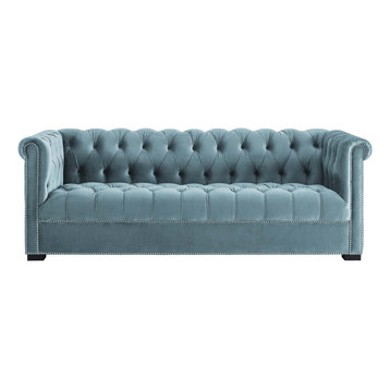Heritage Upholstered Velvet Sofa, Sea Blue