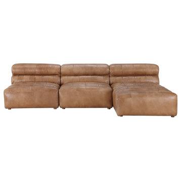 3PC Set Tan Top Grain Leather Reversible Modular Sectional Sofa