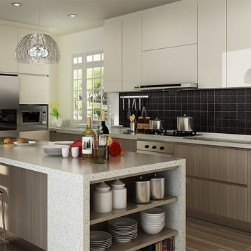 Modern Wood Grain Melamine Kitchen Cabinet OP14-M06