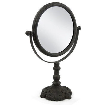 Round Cast Iron Pivoting Mirror, Black