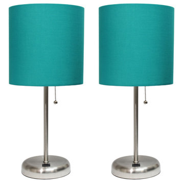 Stick Lamp With Usb Charging Port/Fabric Shade 2 Pack Set, Teal