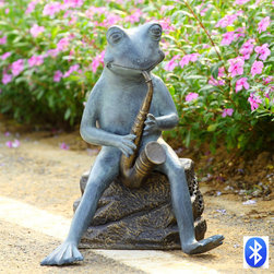 Frog Bluesman with Speakers - Garden Statues And Yard Art