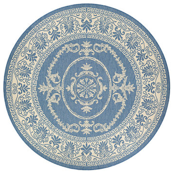 Couristan Recife Antique Medallion Outdoor Area Rug, Champagne/Blue, 7'6" Round