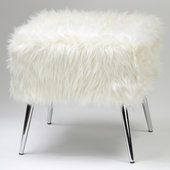 Faux Fur-Covered Ottomans - Gray