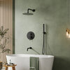 10" Wall Mount Rainfall Shower Head Tub And Shower Faucet with Rough-in Valve, Matte Black