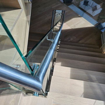 Project #129 | Modern White Oak Staircase with Slanted Risers