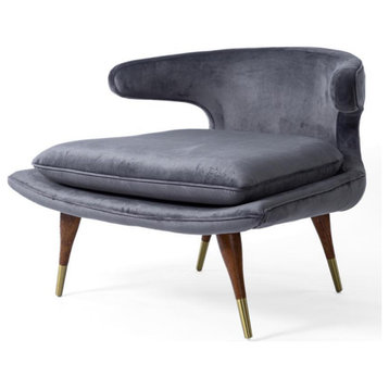 Eider Mid-Century Modern Danish Velvet Chair - Dark Grey - Brass Tips