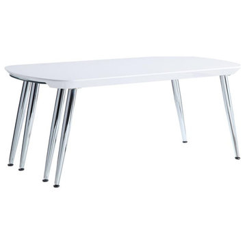 ACME Patina Wood Coffee Table with Pull-out Top in White and Chrome