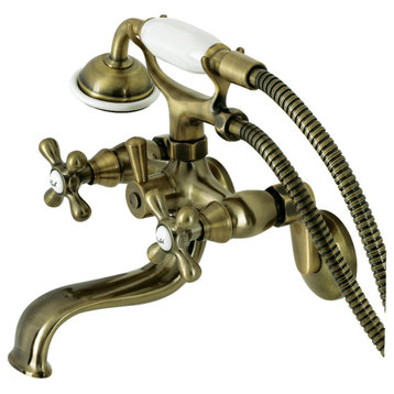 KS226AB Wall Mount Tub Faucet With Hand Shower, Antique Brass