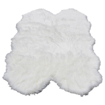 Super Soft White Faux Fur Sheepskin Shag Rug, White, Quad Pelt 3'x5'