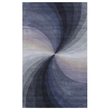 EORC Hand-tufted Wool Blue Contemporary Abstract Swirl Rug, Round 4'x4'