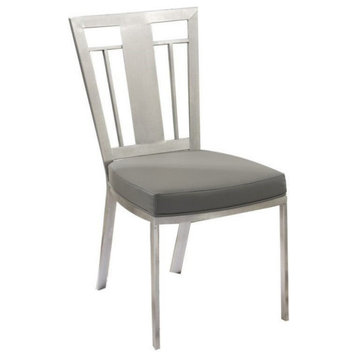 Armen Living Cleo Upholstered Modern Faux Leather & Steel Dining Chair in Gray