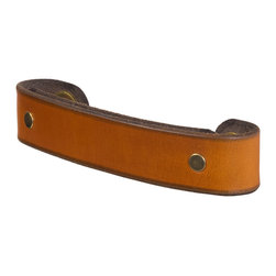 Walnut Studiolo - Leather Handle, The Tilikum, Honey, 4" Center-to-Center, Brass - Cabinet And Drawer Handle Pulls