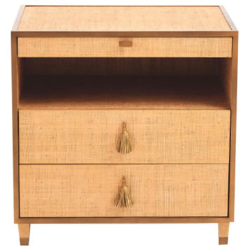 Luxe Textured Gold Contemporary Bedside Chest, Tassel Table Drawers