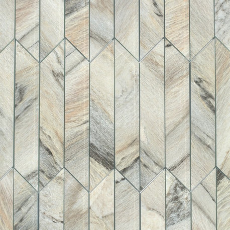 Nature 3.75 in x 11.75 in Glass Chevron Tile in Crema Cielo