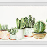 Parvez Michel Inc. - "Cactus Club II" Framed Painting Print, 45"x15" - This eclectic collection of succulents and cacti are shown in a positively adorable variety of colors and sizes of pots. Just the perfect way to bring a variety of nature into any home, whether you have a green thumb or not. Proudly printed in the USA, this piece is printed on high quality archive paper and professionally hand-framed. With wall-mounting hooks included, this artful accent is ready to hang up as soon as it reaches your front door.