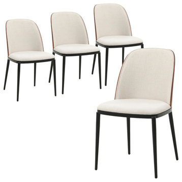 LeisureMod Tule Mid-Century Modern Dining Side Chair Set of 4, Walnut/Beige