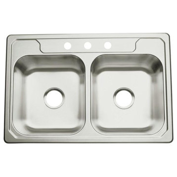 Sterling Middleton Double Bowl 3-Hole Drop-in Kitchen Sink, Stainless Steel