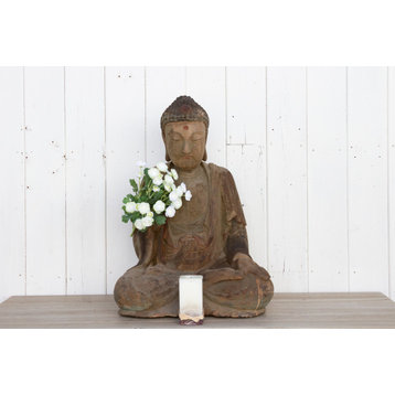 Antique Carved Wood Mediating Buddha