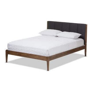 Ember Dark Gray Fabric and Medium Brown Finish Platform Bed