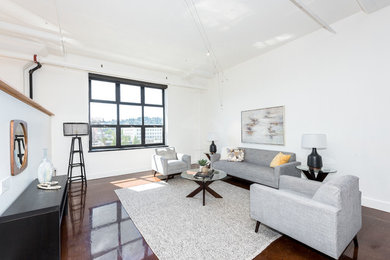 Living room - industrial living room idea in Portland