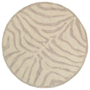 5??Round Taupe Zebra Pattern Area Rug
