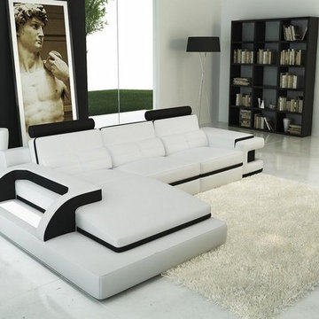 White and Black Sectional Sofa with Headrests
