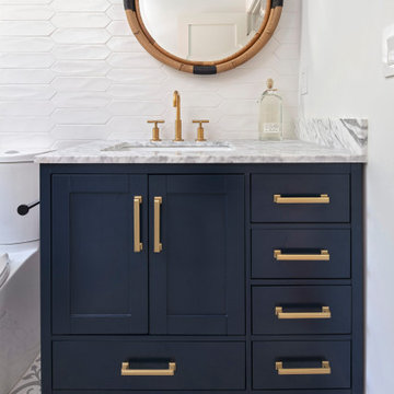 Transitional facelift for a kitchen, 2 bathrooms & the playroom in Sherman Oaks