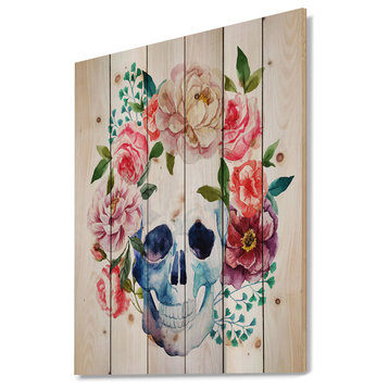 Designart Skull Bouquet Vector Art Contemporary Wood Wall Art 46x36