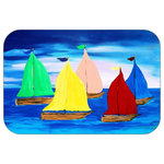 Mary Gifts By The Beach - Sailing Plush Bth Mat, 20"x15" - Bath mats from my original art and designs. Super soft plush fabric with a non skid backing. Eco friendly water base dyes that will not fade or alter the texture of the fabric. Washable 100 % polyester and mold resistant. Great for the bath room or anywhere in the home. At 1/2 inch thick our mats are softer and more plush than the typical comfort mats.Your toes will love you.