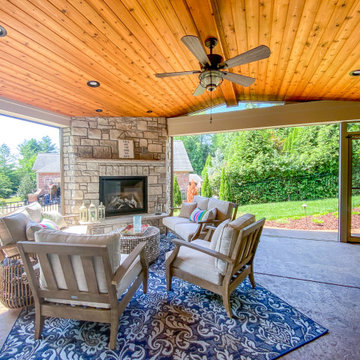 Covered Patio with Corner Fireplace