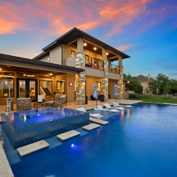 Luxury Home With Large Pool at Sunset