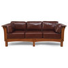 Mission Crofter Style Sofa Solid Quarter Sawn White Oak and Leather Cushions, Chestnut Leather