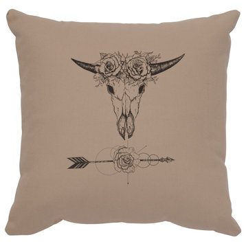 Image Pillow 16x16 Bull and Flowers Cotton Alabaster