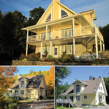 Yellow Panoramic Custom Chalet with Walkout Basement by Drummond House Plans