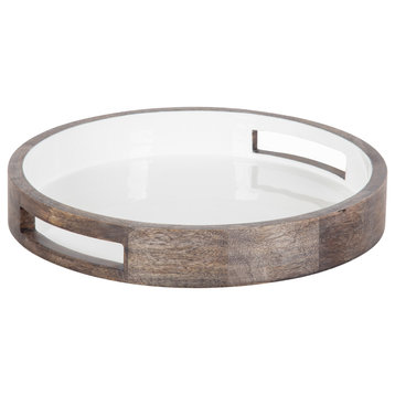Ehrens Round Decorative Wood Tray, Gray White, 15 Diameter