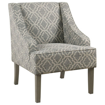 Benzara BM194152 Fabric Wood Accent Chair with Swooping Armrests, Gray & White