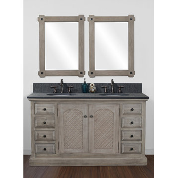 Fir Double Sink Vanity With Polished Surface Granite Top, 60"