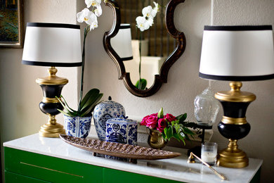 Pops of color and lots of vintage flair in a new traditional entry