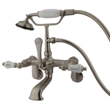 Kingston Brass Wall Mount Clawfoot Tub Faucet With Hand Shower, Brushed Nickel