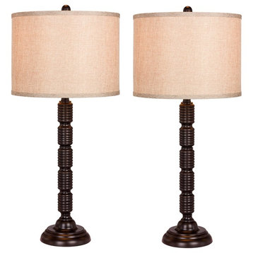 30.5" Industrial, Ribbed Metal Table Lamp, Oil Rubbed Bronze, linen shade