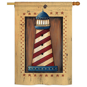 Patriotic Lighthouse Coastal Decorative Vertical House Flag 28"x40"
