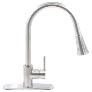 Novatto Dual Action Single Lever Pull-down Kitchen Faucet, Brushed Nickel